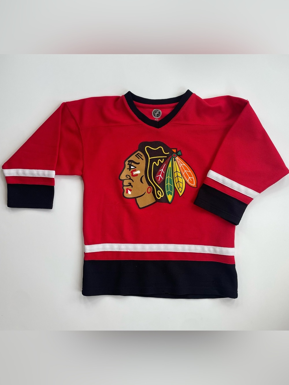 NHL Kids Red Chicago Blackhawks Jersey with Navy Trim